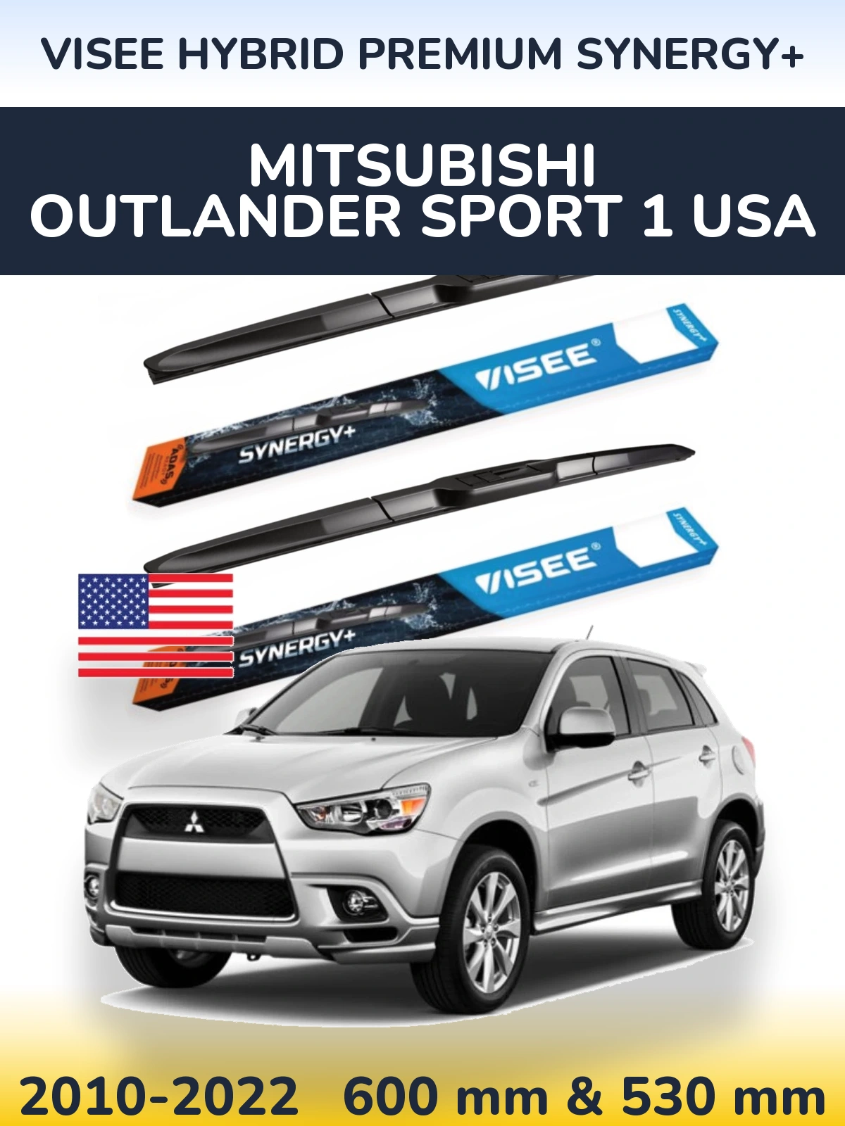 Front wiper blade set VISEE HYBRID PREMIUM SYNERGY+ 600 & 530 мм for Mitsubishi Outlander Sport 1 USA 2010-2022
