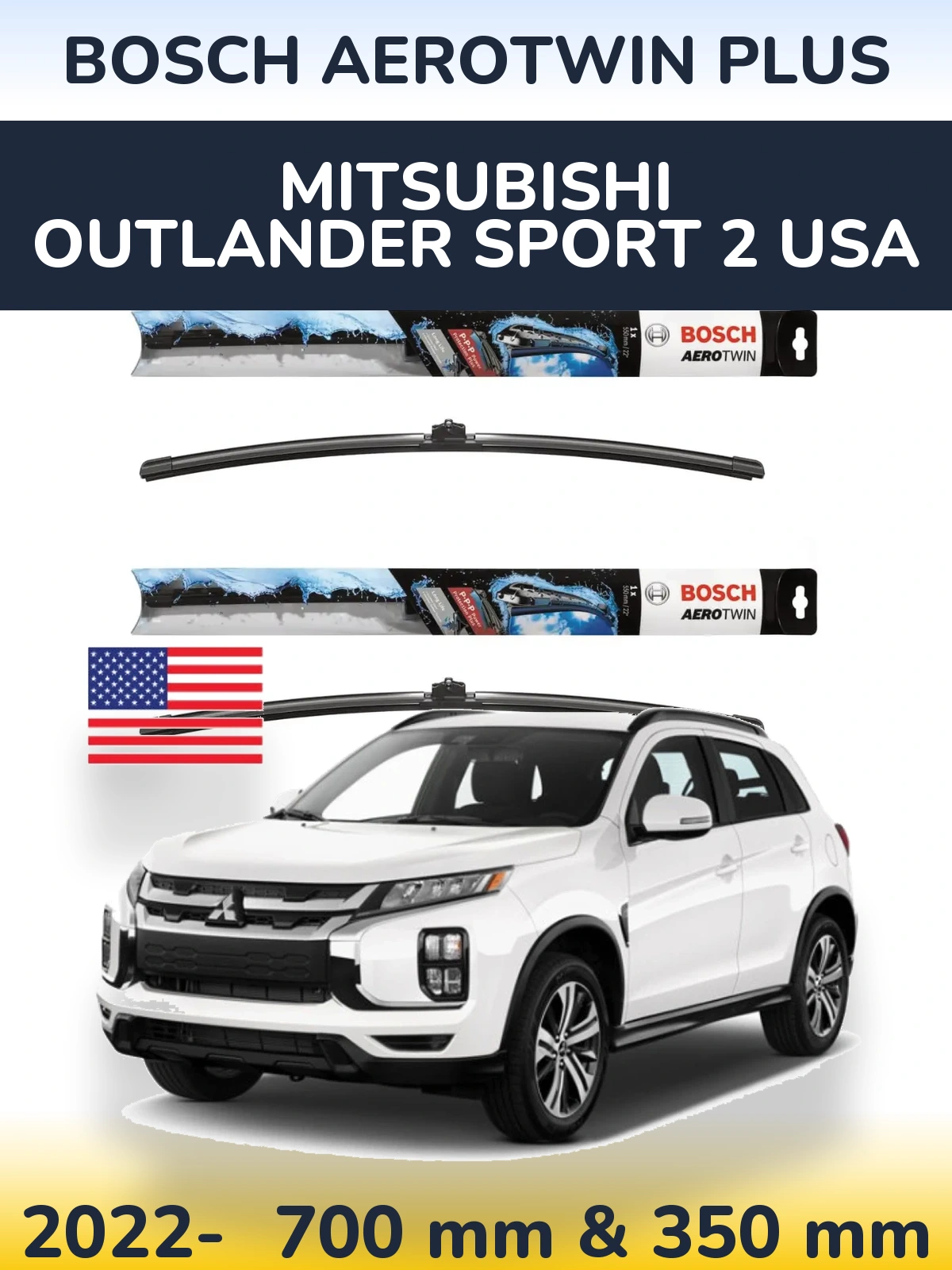 Front wiper blade set BOSCH AeroTwin Plus 700 & 350 мм for Mitsubishi Outlander Sport 2 USA 2022-2026