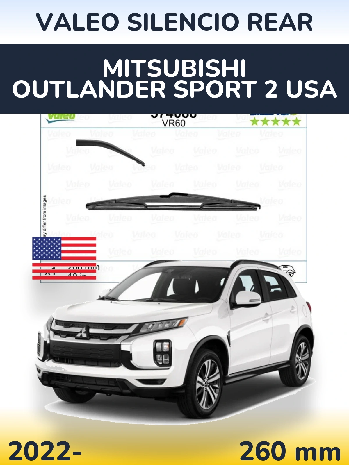 Rear wiper blade Valeo Silencio Rear 260 мм for Mitsubishi Outlander Sport 2 USA 2022-2026