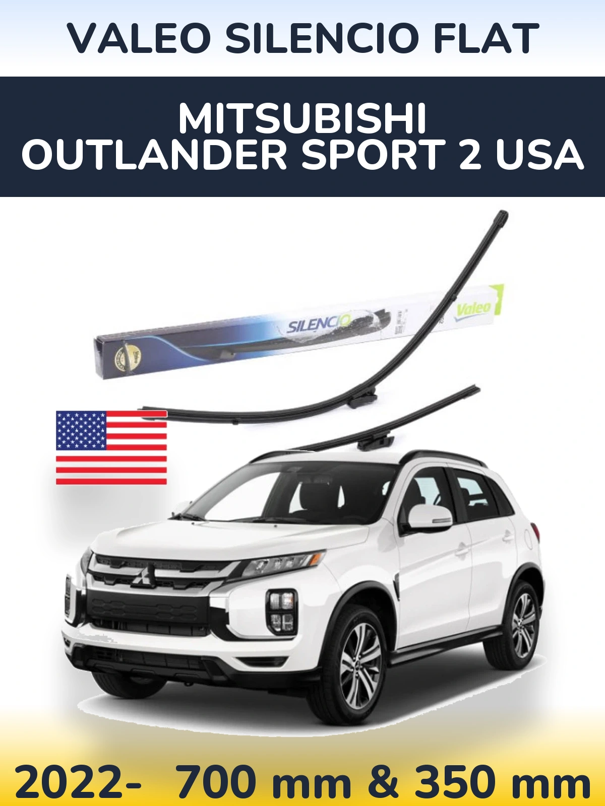 Front wiper blade set Valeo Silencio Flat 700 & 350 мм for Mitsubishi Outlander Sport 2 USA 2022-2026
