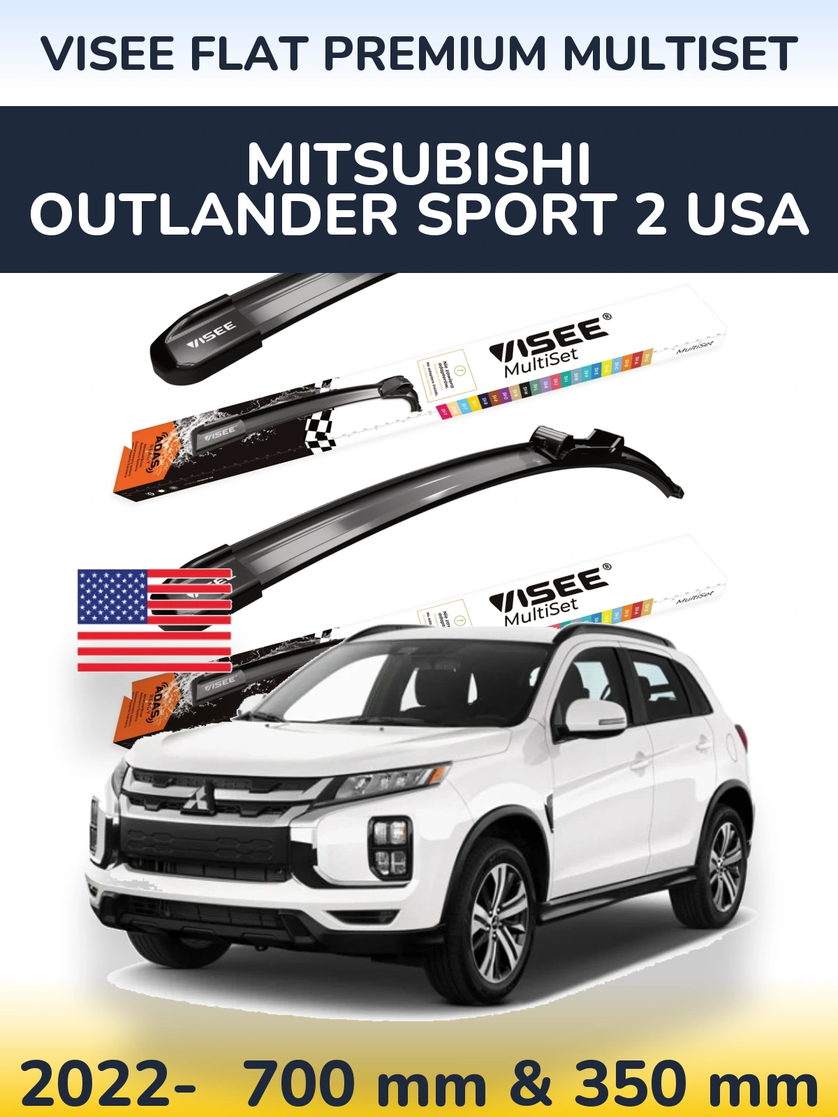 Front wiper blade set VISEE FLAT PREMIUM MultiSet 700 & 350 мм for Mitsubishi Outlander Sport 2 USA 2022-2026