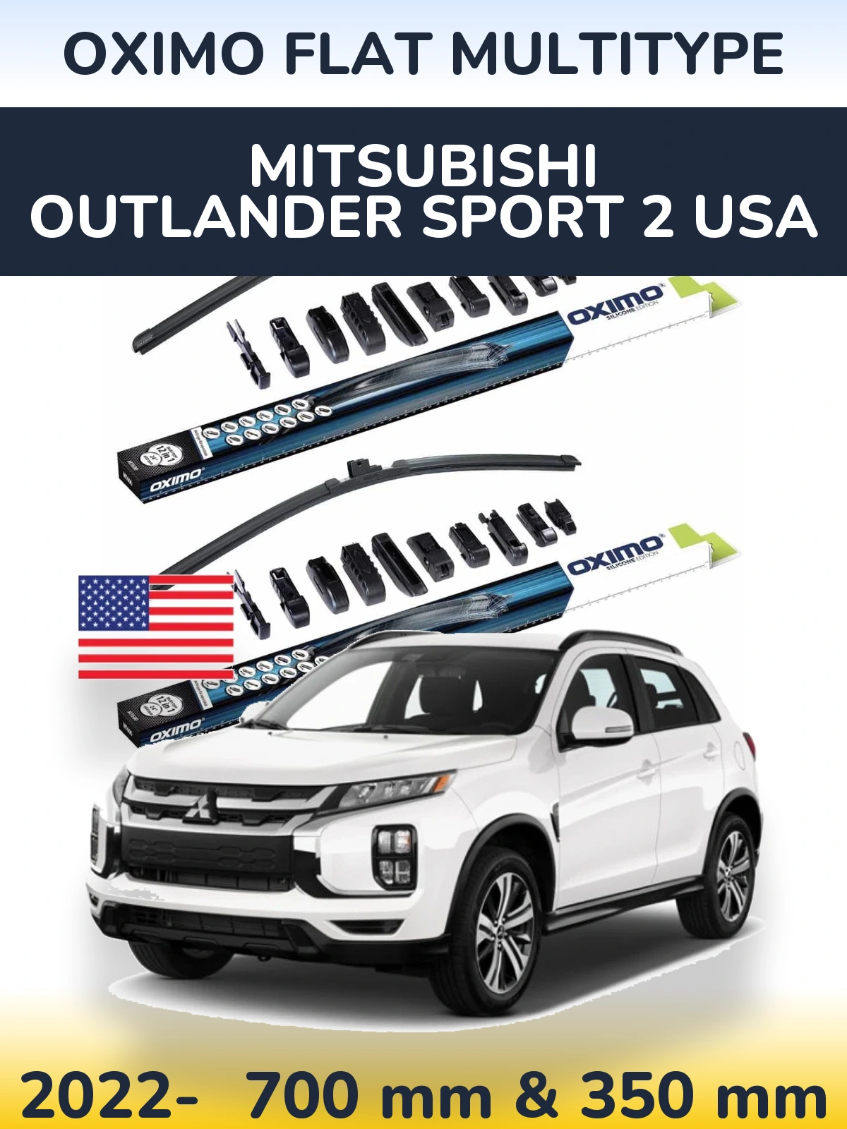 Front wiper blade set Oximo Flat MultiTypee 700 & 350 мм for Mitsubishi Outlander Sport 2 USA 2022-2026
