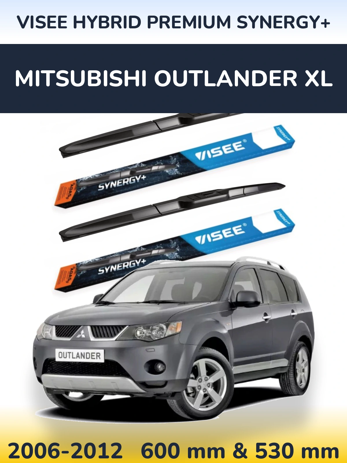 Front wiper blade set VISEE HYBRID PREMIUM SYNERGY+ 600 & 530 mm for Mitsubishi Outlander XL 2006-2012
