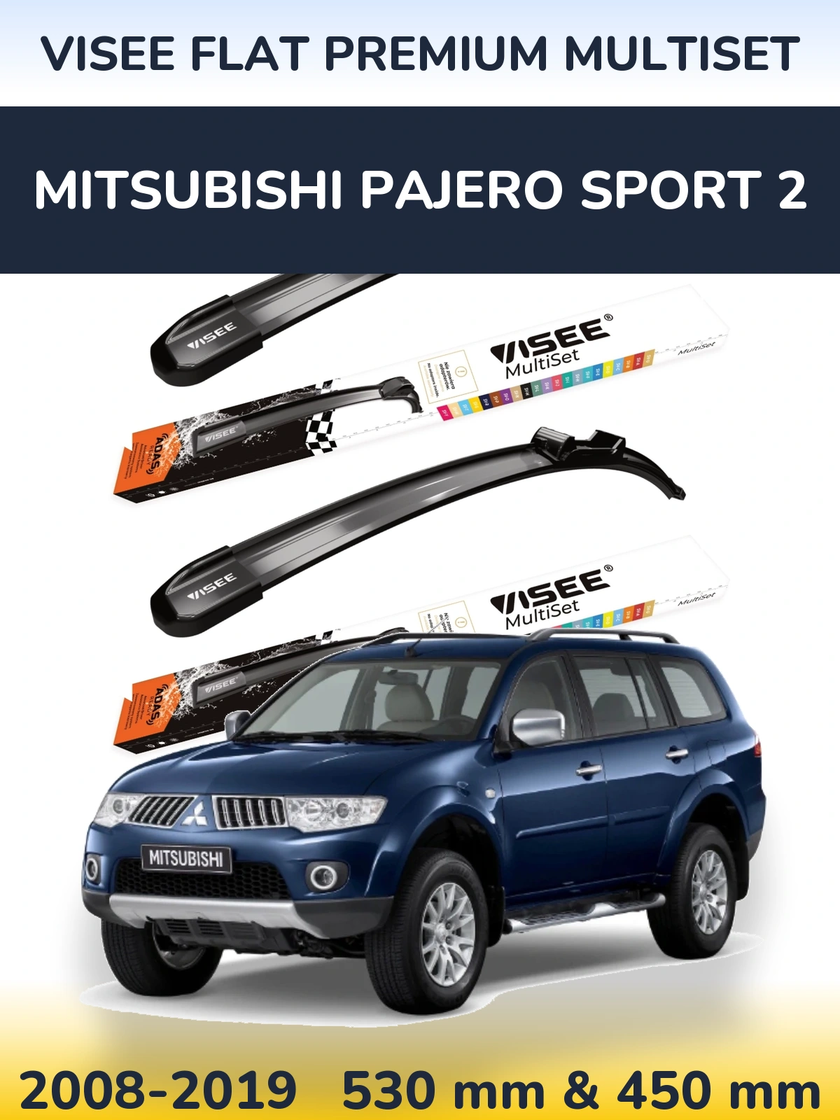 Komplet przednich wycieraczek VISEE FLAT PREMIUM MultiSet 530 & 450 mm do Mitsubishi Pajero Sport 2 2008-2019