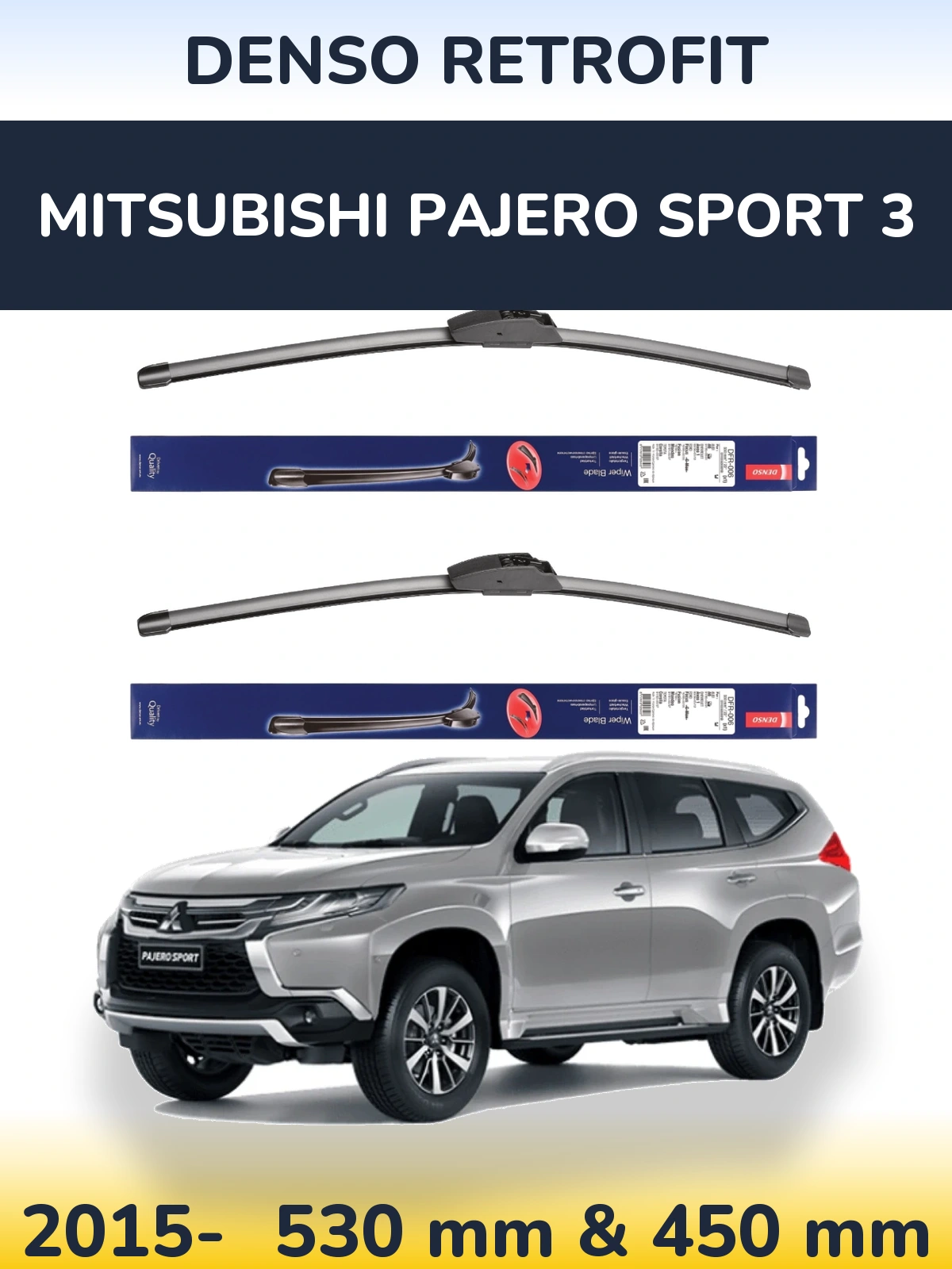 Komplet przednich wycieraczek Denso Retrofit 530 & 450 mm do Mitsubishi Pajero Sport 3 2015-2026