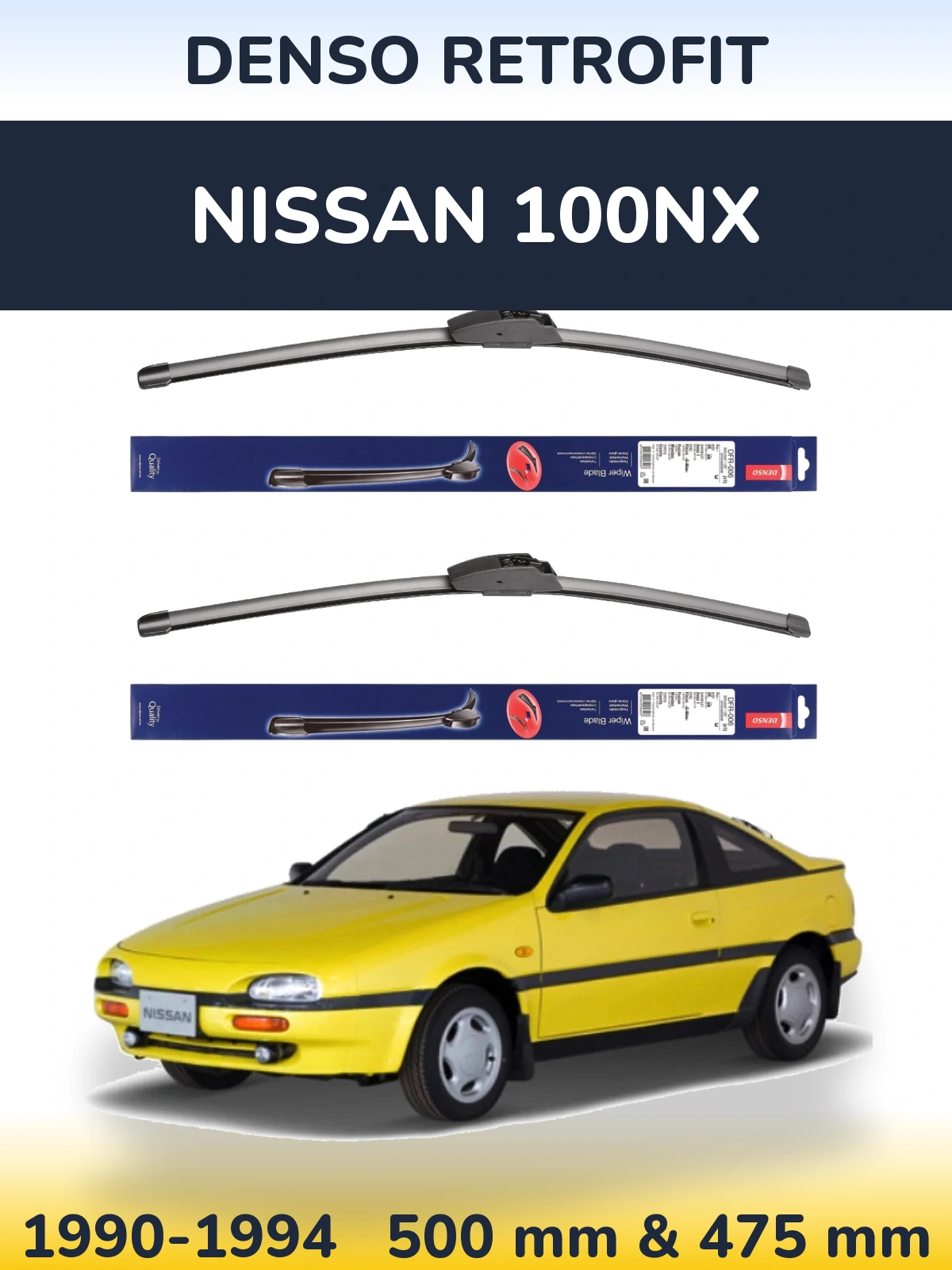 Front wiper blade set Denso Retrofit 500 & 475 мм for Nissan 100NX 1990-1994