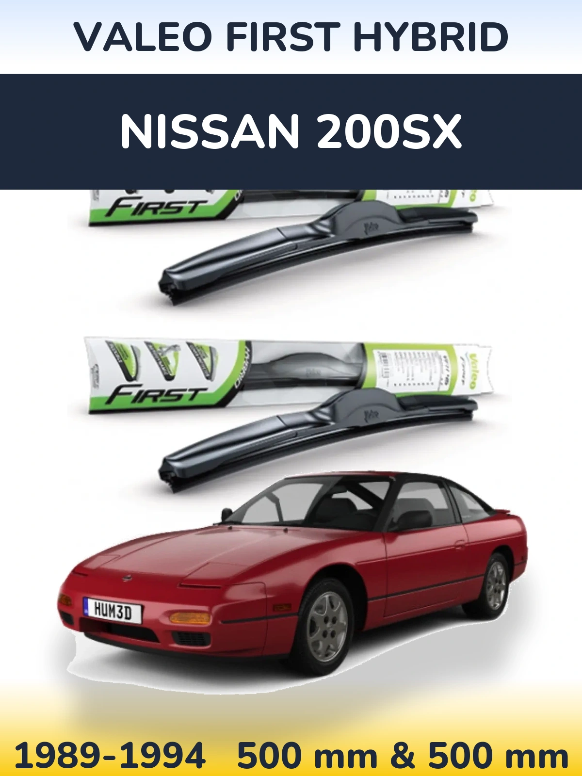 Front wiper blade set Valeo First Hybrid 500 & 500 мм for Nissan 200SX 1989-1994
