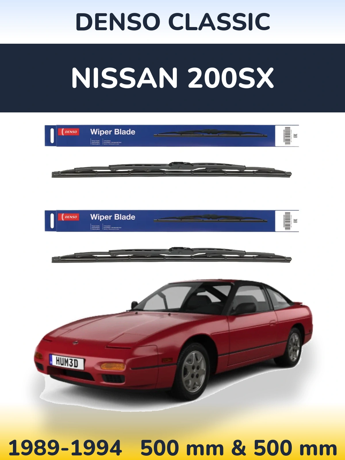 Front wiper blade set Denso Classic 500 & 500 mm for Nissan 200SX 1989-1994