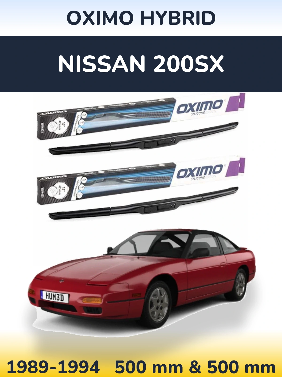 Комплект передних дворников Oximo Hybrid 500 & 500 мм для Nissan 200SX 1989-1994