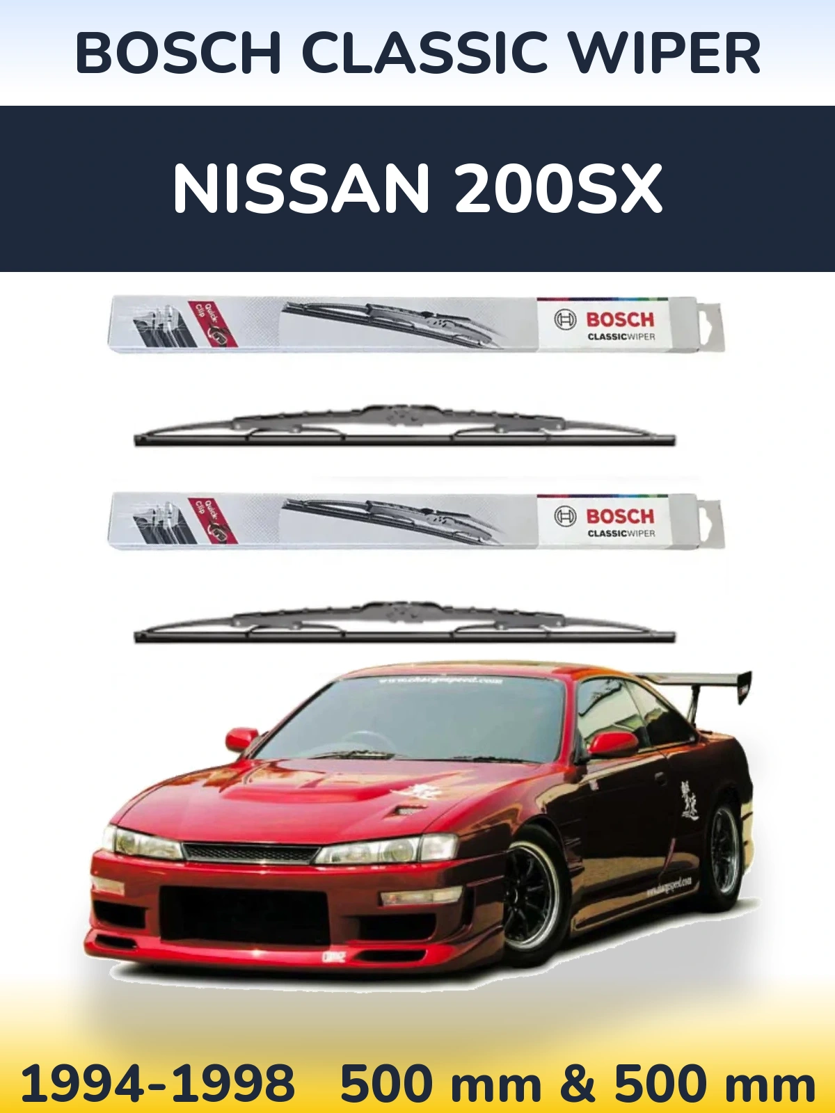 Front wiper blade set BOSCH Classic Wiper 500 & 500 мм for Nissan 200SX 1994-1998