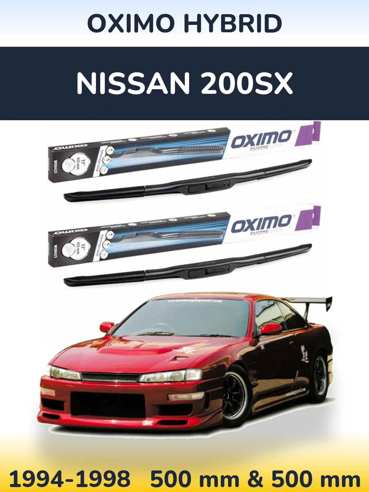 Front wiper blade set Oximo Hybrid 500 & 500 мм for Nissan 200SX 1994-1998