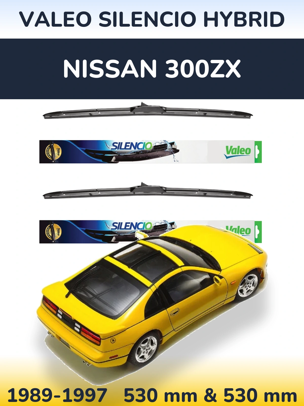 Front wiper blade set Valeo Silencio Hybrid 530 & 530 мм for Nissan 300ZX 1989-1997
