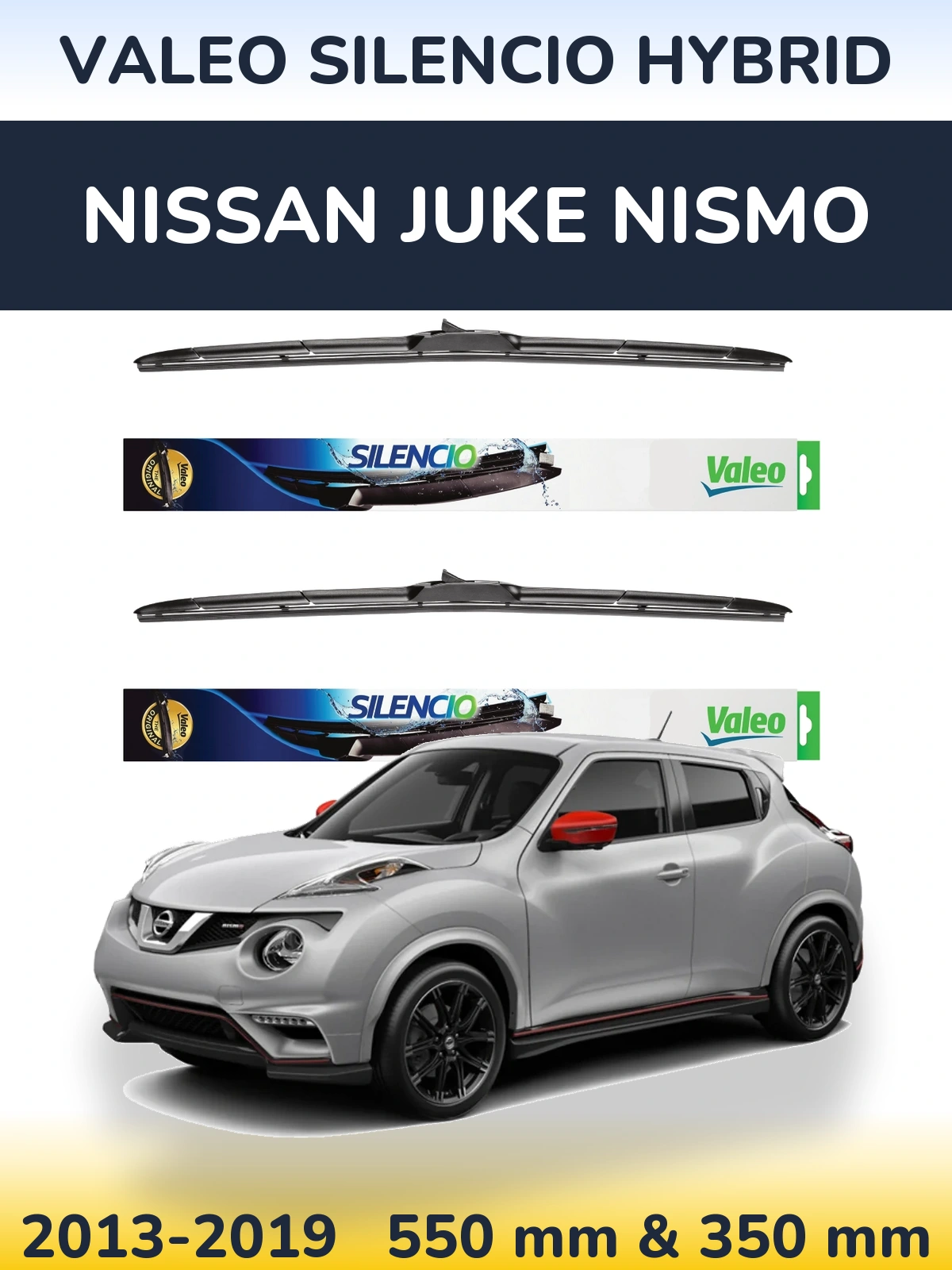 Komplet przednich wycieraczek Valeo Silencio Hybrid 550 & 350 mm do Nissan Juke Nismo 2013-2019