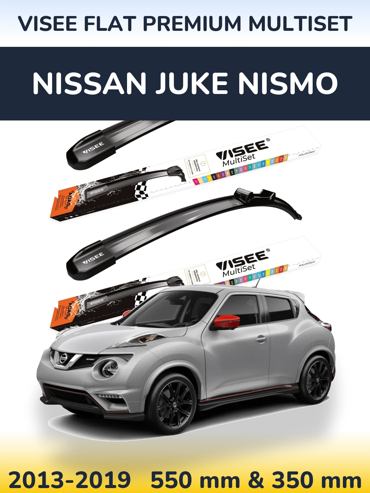 Komplet przednich wycieraczek VISEE FLAT PREMIUM MultiSet 550 & 350 mm do Nissan Juke Nismo 2013-2019