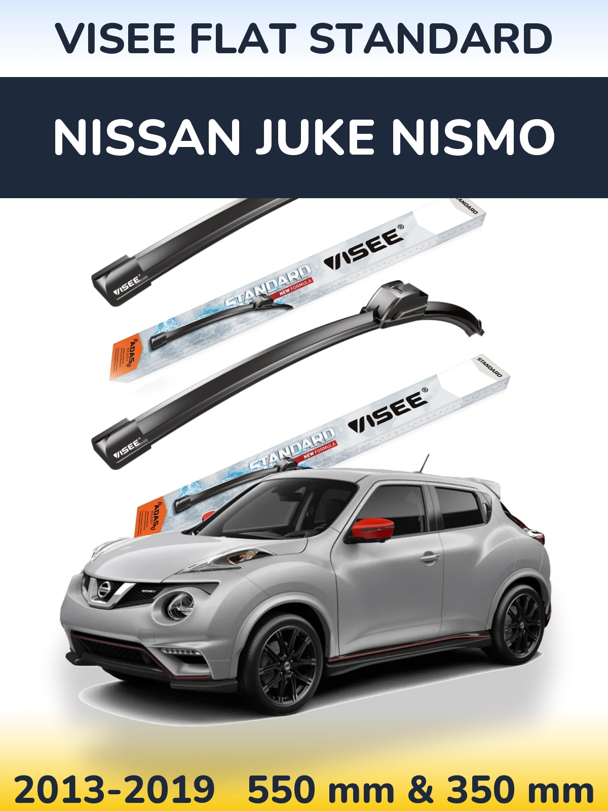 Komplet przednich wycieraczek VISEE FLAT STANDARD 550 & 350 mm do Nissan Juke Nismo 2013-2019