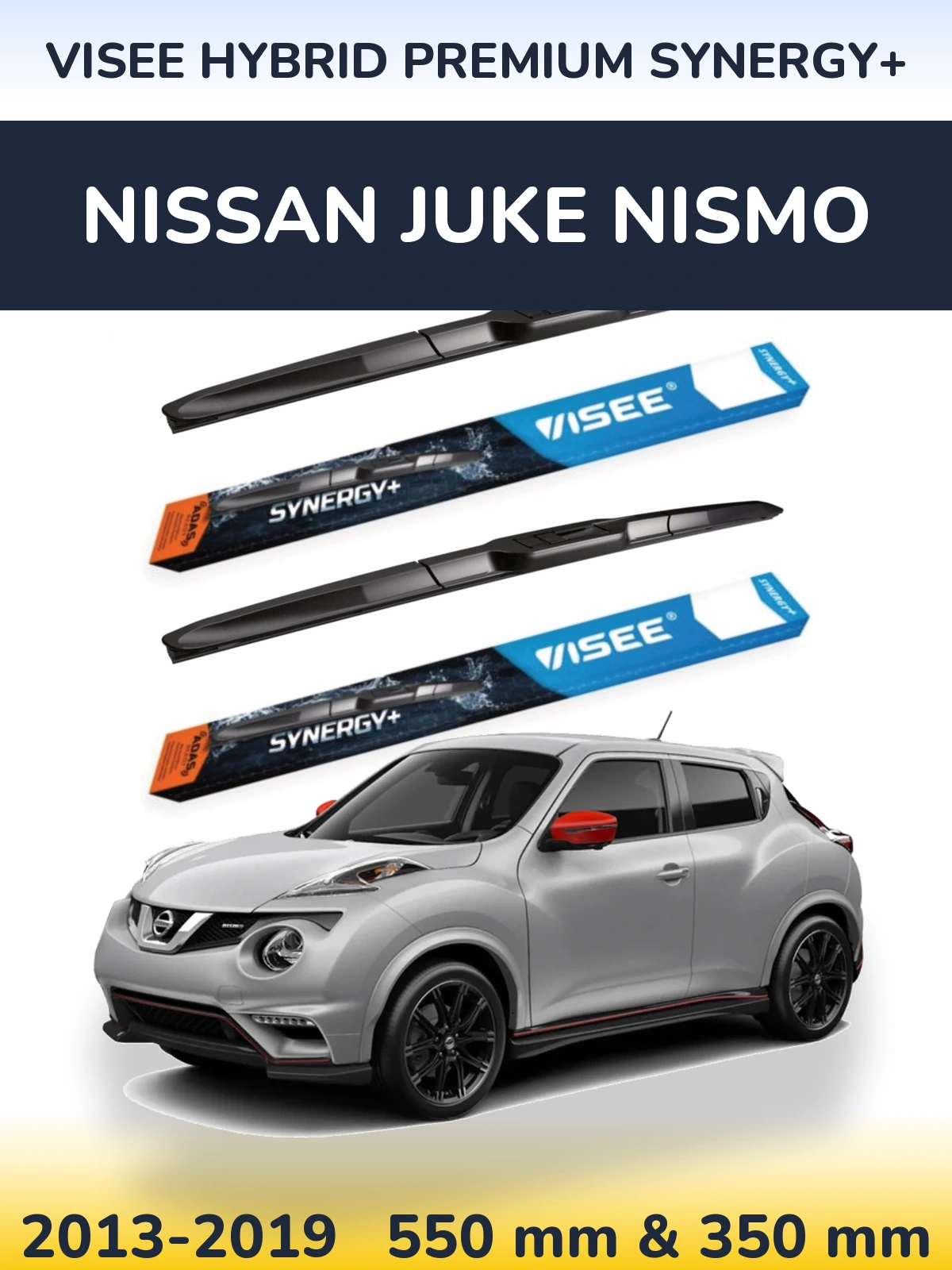 Front wiper blade set VISEE HYBRID PREMIUM SYNERGY+ 550 & 350 мм for Nissan Juke Nismo 2013-2019
