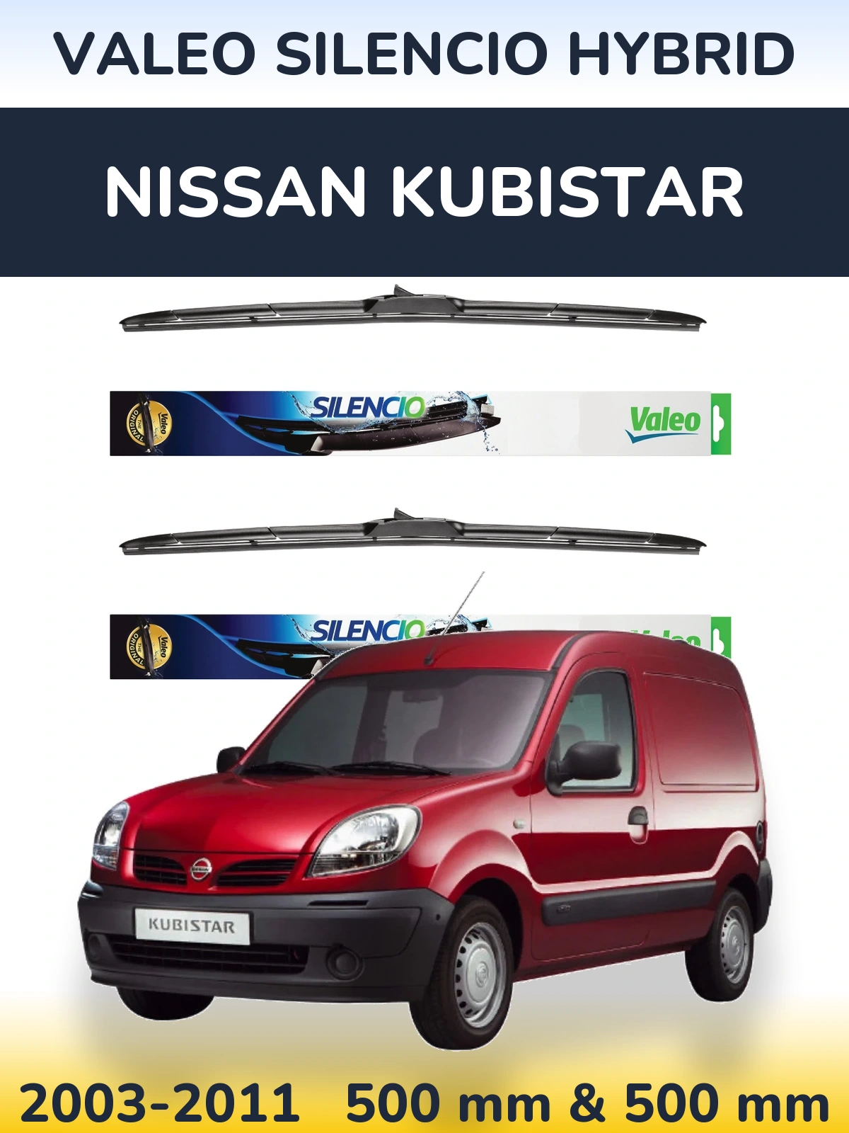 Комплект передніх щіток Valeo Silencio Hybrid 500 & 500 мм для Nissan Kubistar 2003-2011