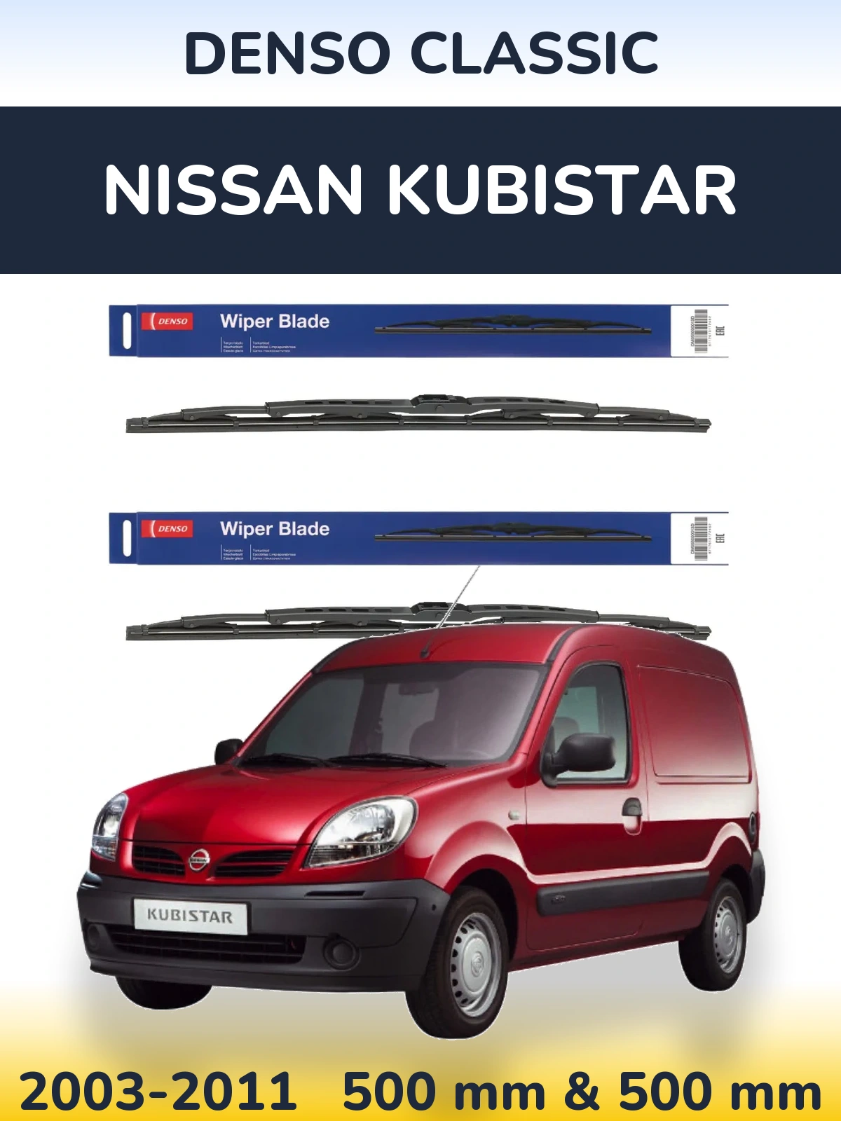 Front wiper blade set Denso Classic 500 & 500 mm for Nissan Kubistar 2003-2011