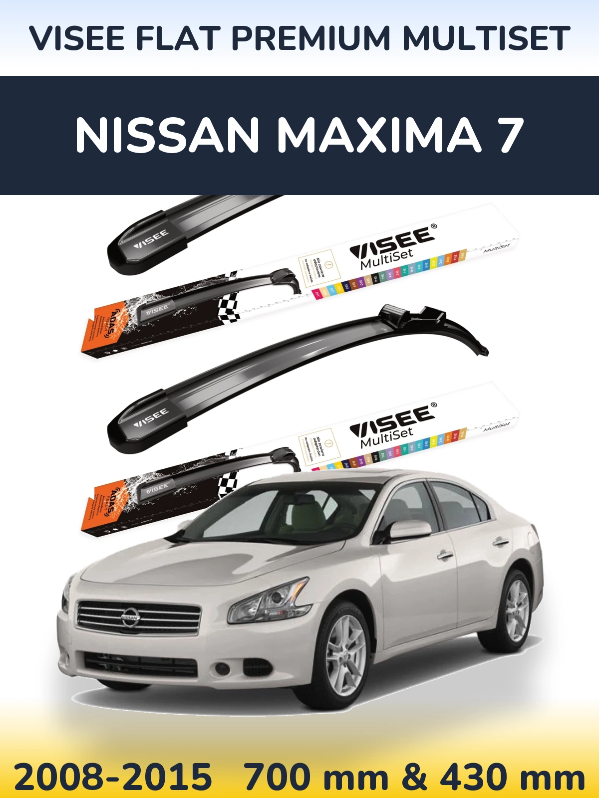 Front wiper blade set VISEE FLAT PREMIUM MultiSet 700 & 430 mm for Nissan Maxima 7 2008-2015