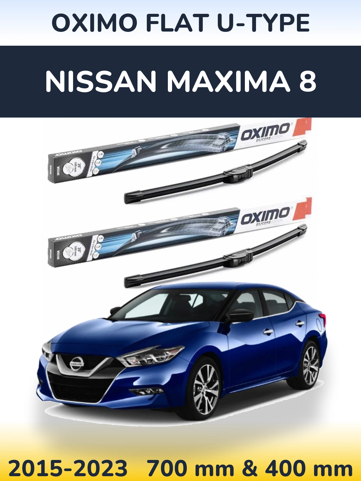 Front wiper blade set Oximo Flat U-type 700 & 400 мм for Nissan Maxima 8 2015-2023