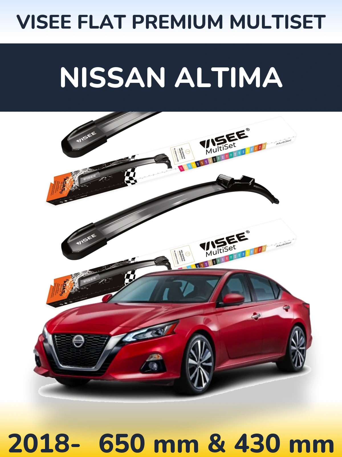 Комплект передних дворников VISEE FLAT PREMIUM MultiSet 650 & 430 мм для Nissan Altima 2018-2026