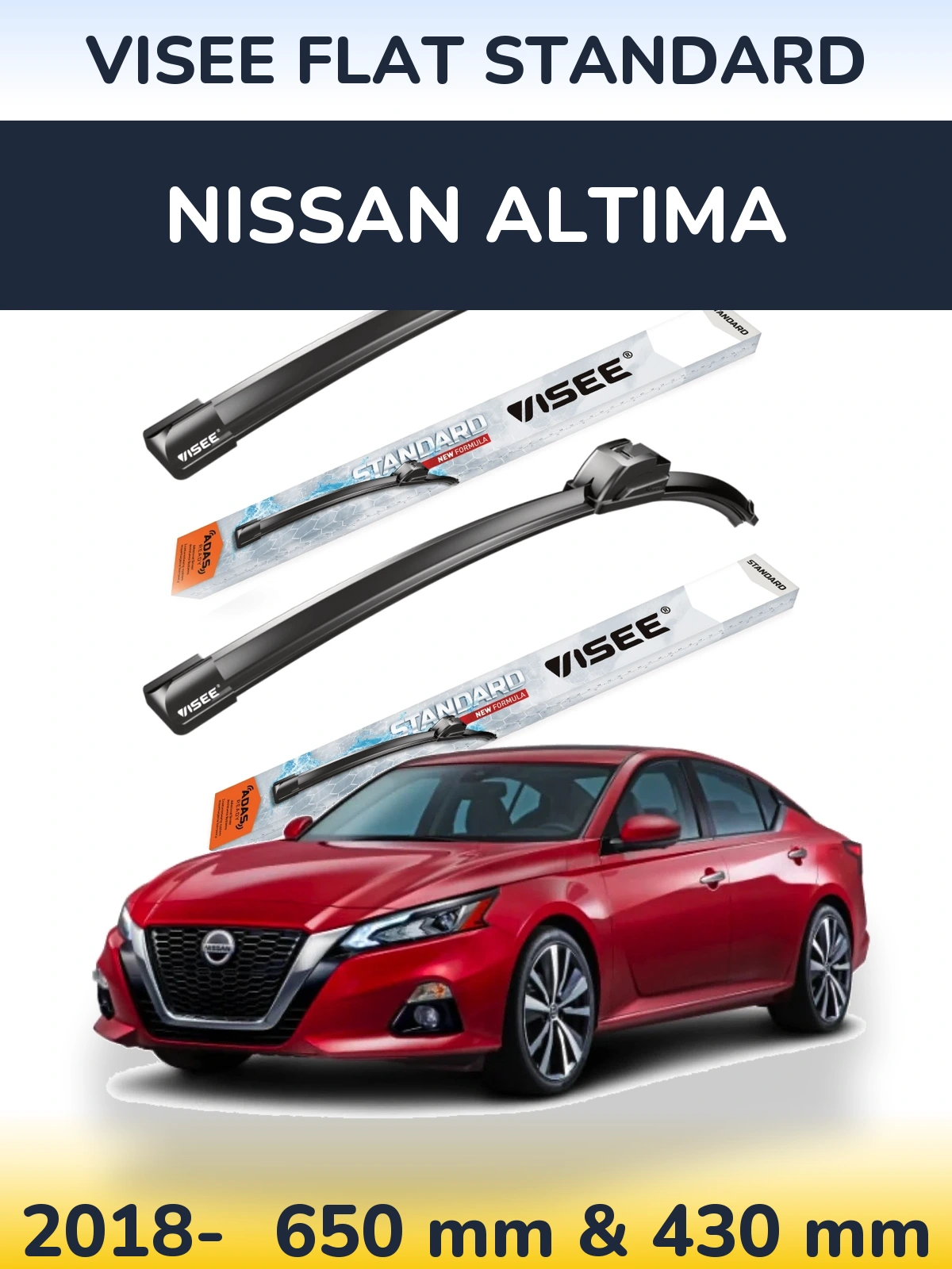 Front wiper blade set VISEE FLAT STANDARD 650 & 430 мм for Nissan Altima 2018-2026