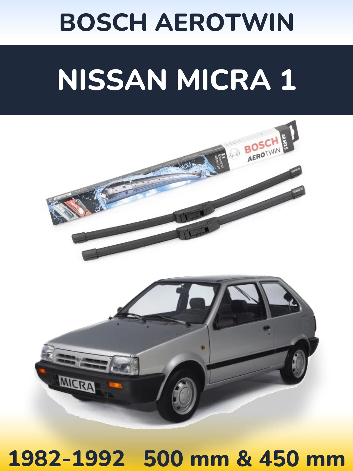 Front wiper blade set BOSCH AeroTwin 500 & 450 мм for Nissan Micra 1 1982-1992