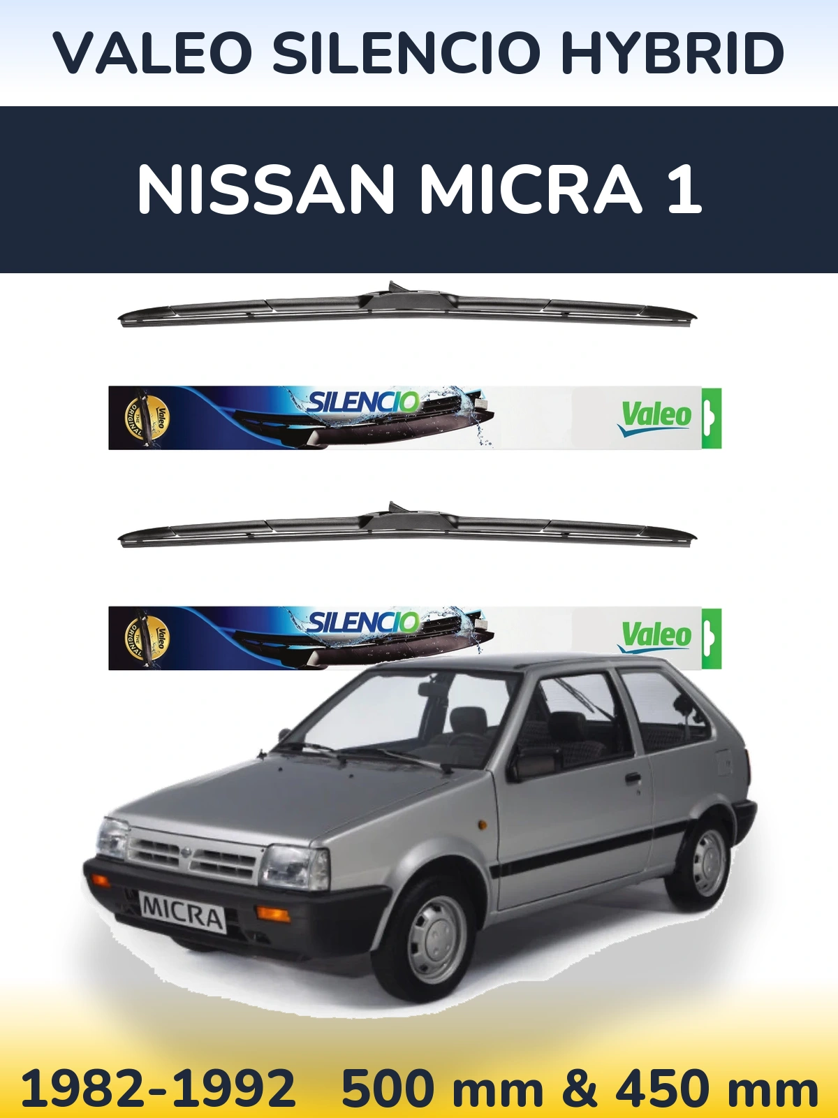 Front wiper blade set Valeo Silencio Hybrid 500 & 450 мм for Nissan Micra 1 1982-1992
