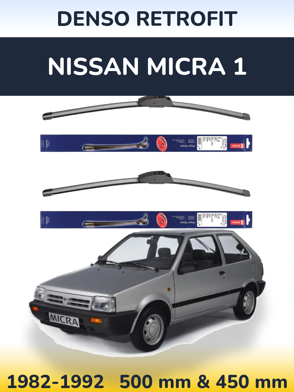 Komplet przednich wycieraczek Denso Retrofit 500 & 450 mm do Nissan Micra 1 1982-1992