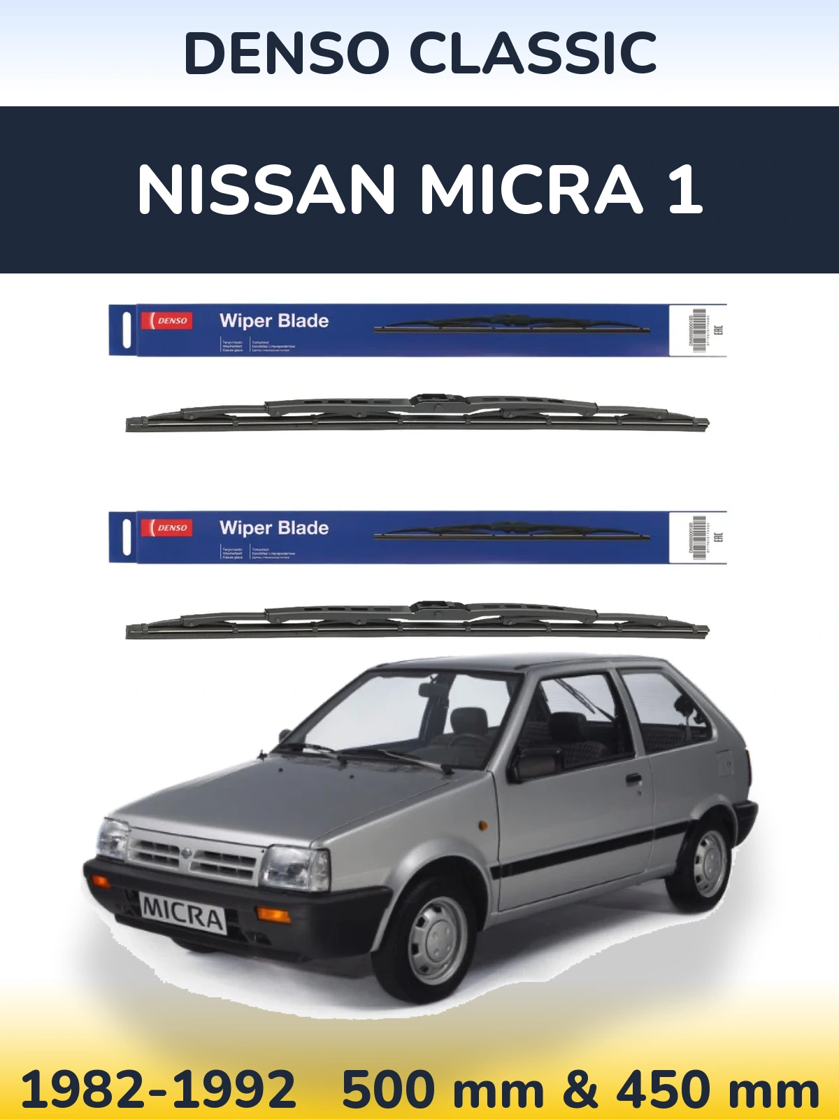 Front wiper blade set Denso Classic 500 & 450 мм for Nissan Micra 1 1982-1992