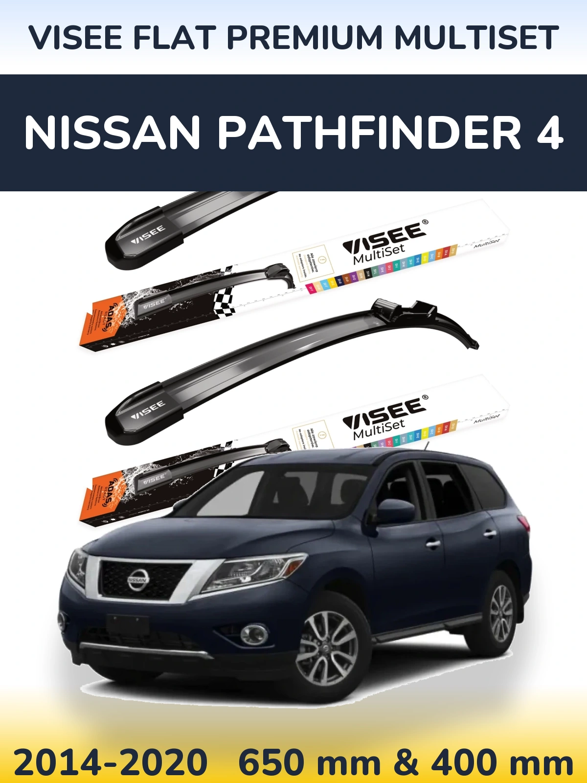 Front wiper blade set VISEE FLAT PREMIUM MultiSet 650 & 400 mm for Nissan Pathfinder 4 2014-2020