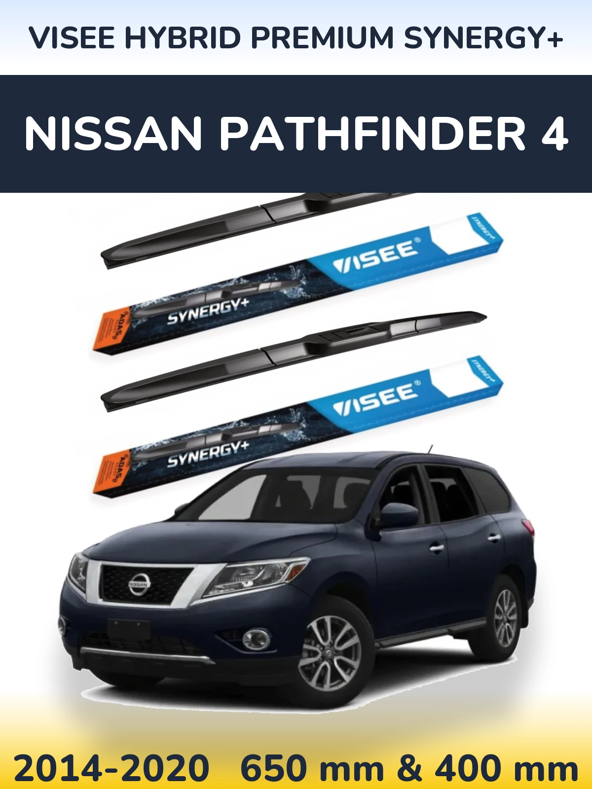 Front wiper blade set VISEE HYBRID PREMIUM SYNERGY+ 650 & 400 мм for Nissan Pathfinder 4 2014-2020