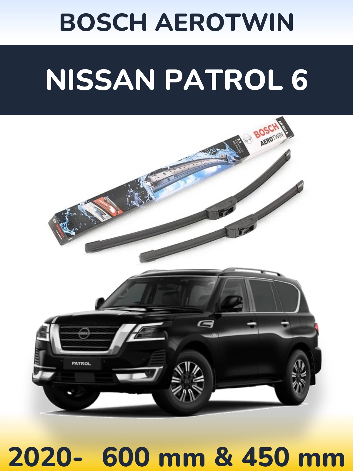 Front wiper blade set BOSCH AeroTwin 600 & 450 mm for Nissan Patrol 6 2020-2026