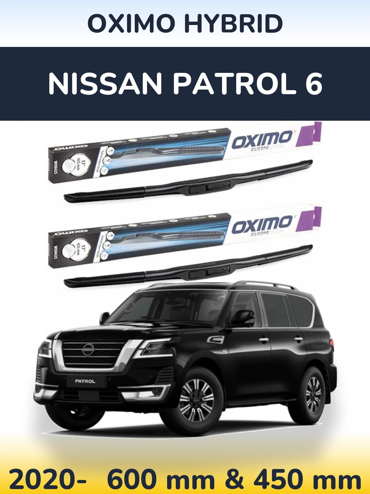Front wiper blade set Oximo Hybrid 600 & 450 мм for Nissan Patrol 6 2020-2026