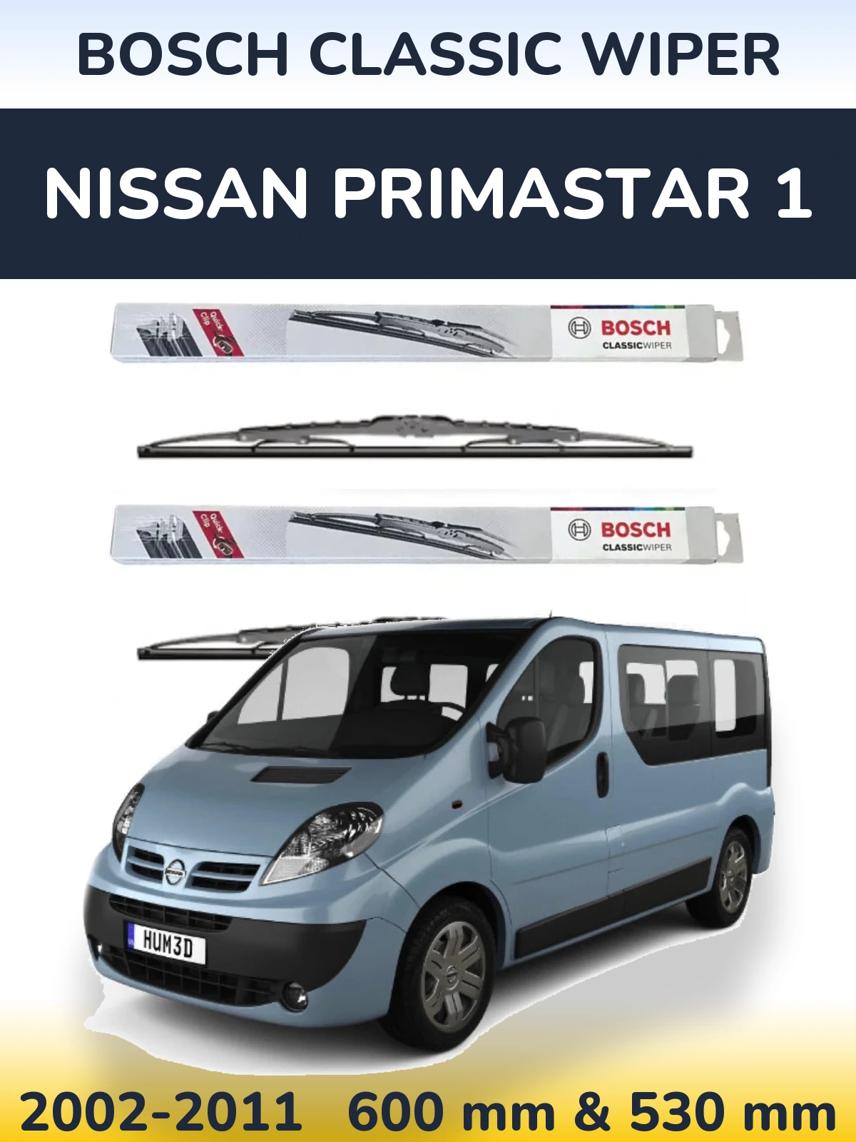 Комплект передних дворников BOSCH Classic Wiper 600 & 530 мм для Nissan Primastar 1 2002-2011