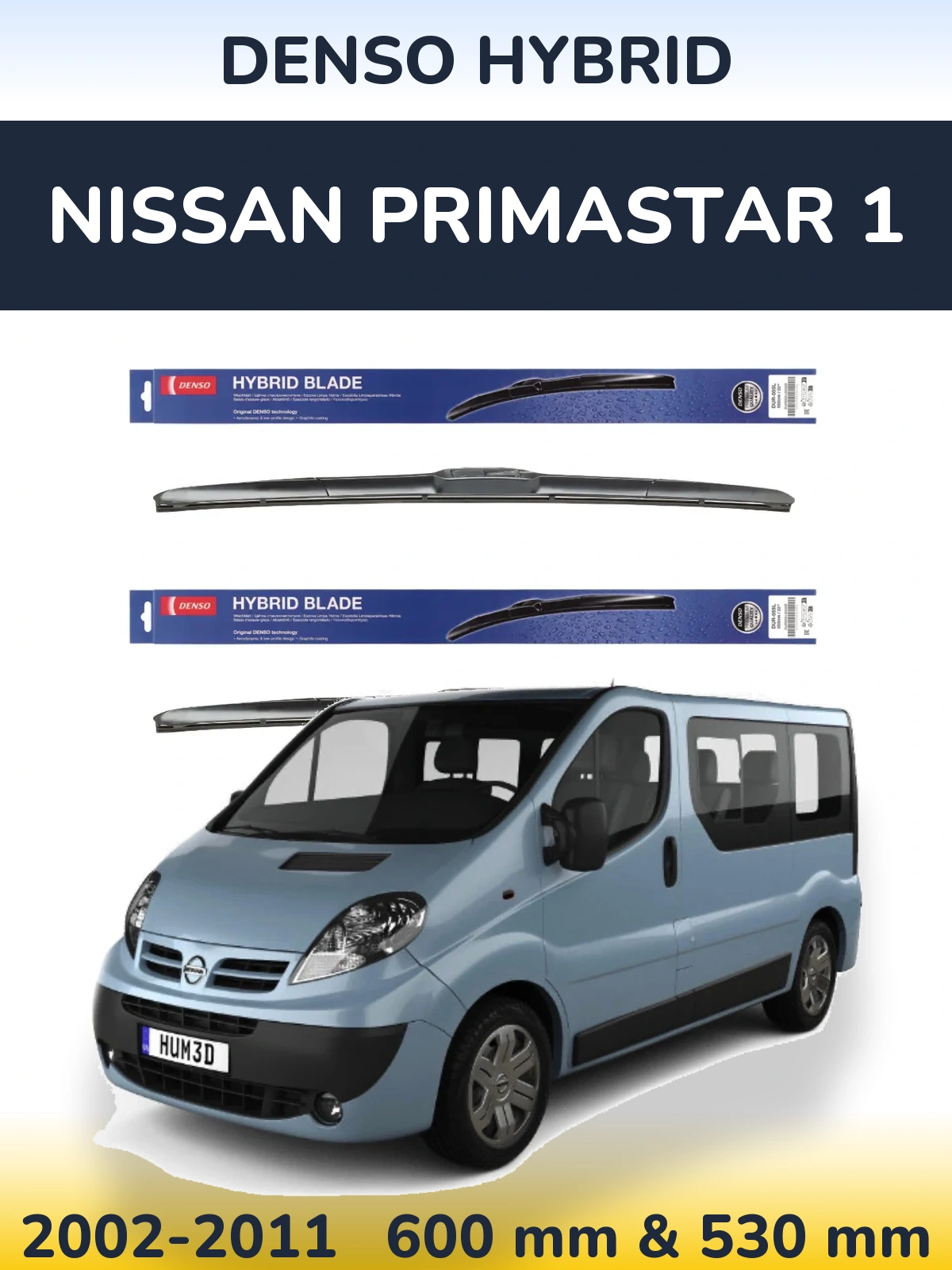 Front wiper blade set Denso Hybrid 600 & 530 мм for Nissan Primastar 1 2002-2011