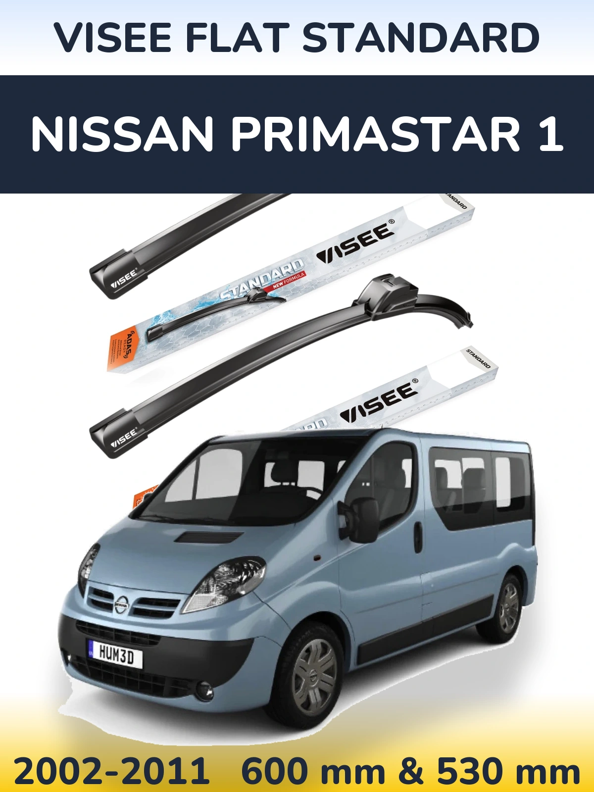 Комплект передніх щіток VISEE FLAT STANDARD 600 & 530 мм для Nissan Primastar 1 2002-2011