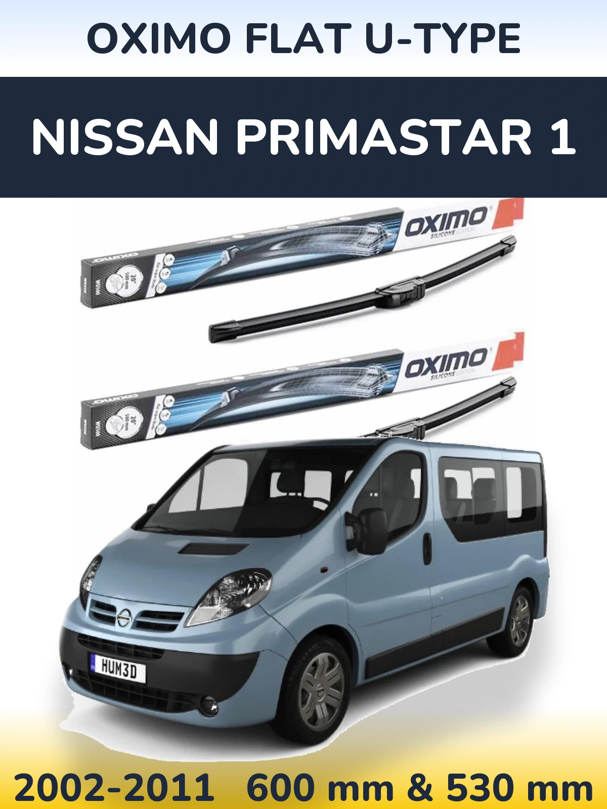 Комплект передних дворников Oximo Flat U-type 600 & 530 мм для Nissan Primastar 1 2002-2011