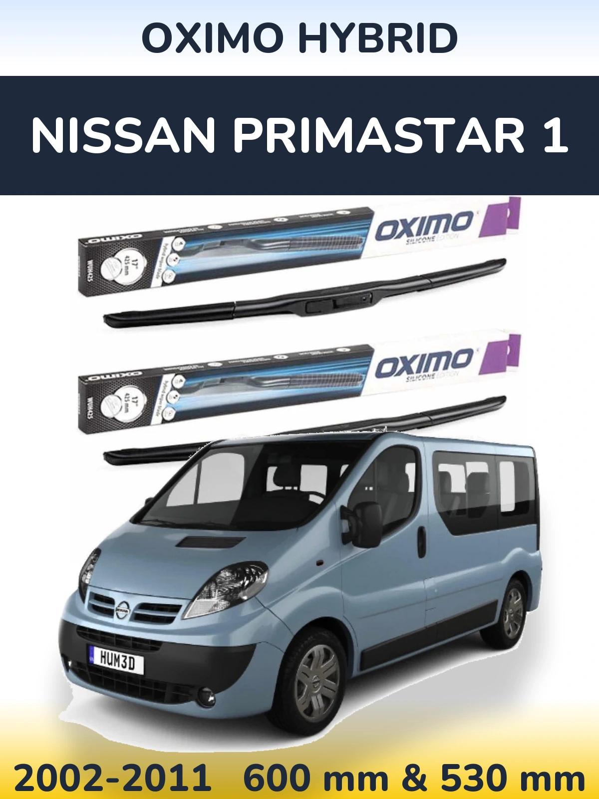 Комплект передніх щіток Oximo Hybrid 600 & 530 мм для Nissan Primastar 1 2002-2011