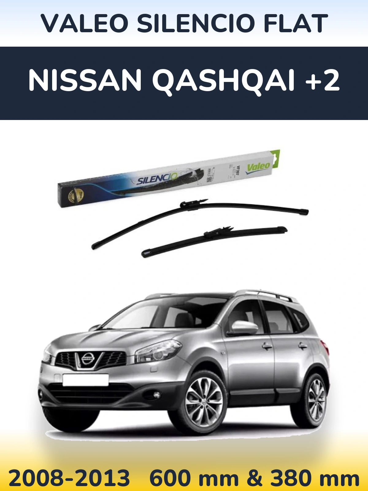 Front wiper blade set Valeo Silencio Flat 600 & 380 мм for Nissan Qashqai +2 2008-2013