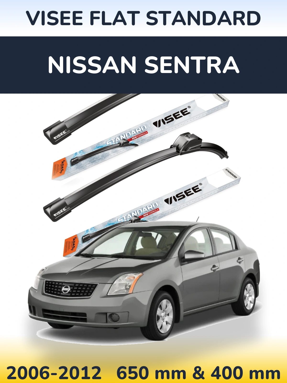 Front wiper blade set VISEE FLAT STANDARD 650 & 400 мм for Nissan Sentra 2006-2012