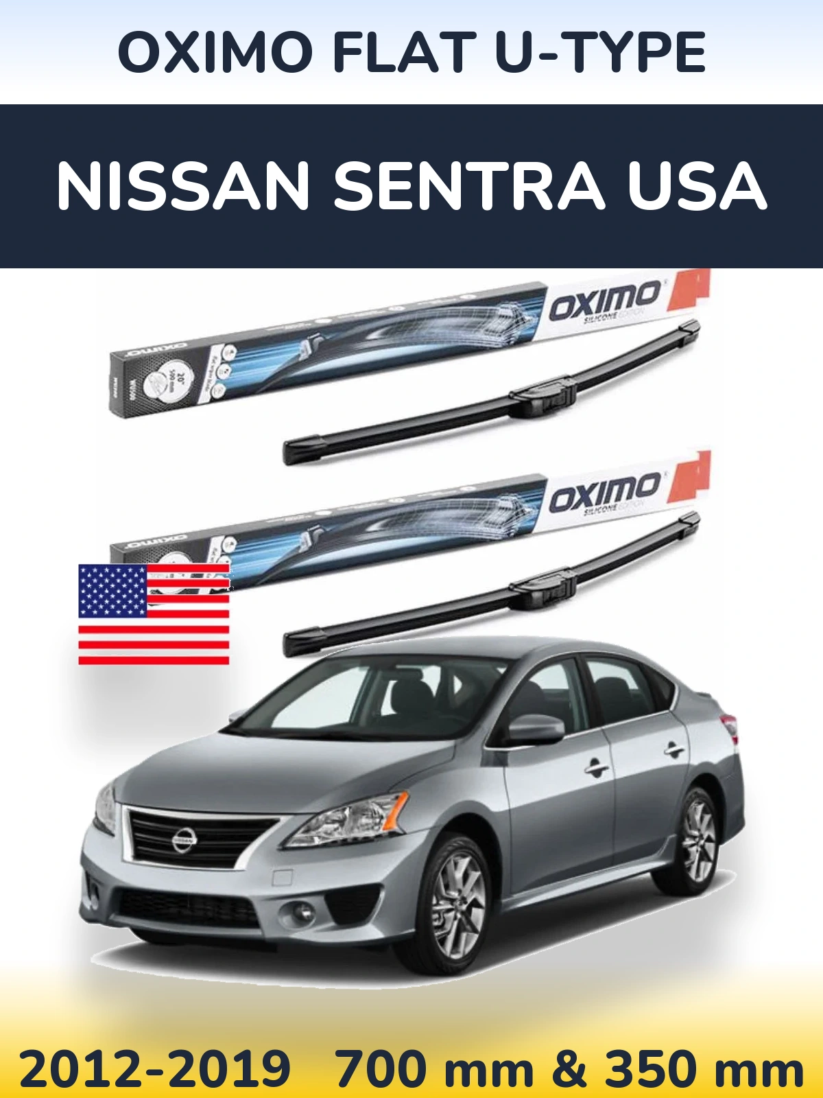 Комплект передніх щіток Oximo Flat U-type 700 & 350 мм для Nissan Sentra USA 2012-2019
