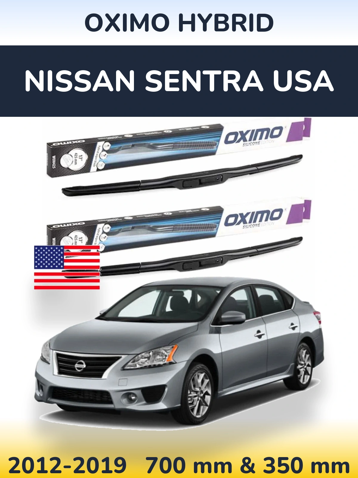 Комплект передніх щіток Oximo Hybrid 700 & 350 мм для Nissan Sentra USA 2012-2019