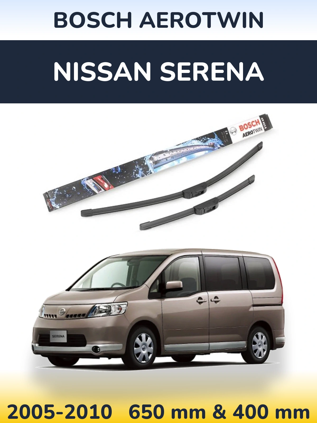 Komplet przednich wycieraczek BOSCH AeroTwin 650 & 400 mm do Nissan Serena 2005-2010