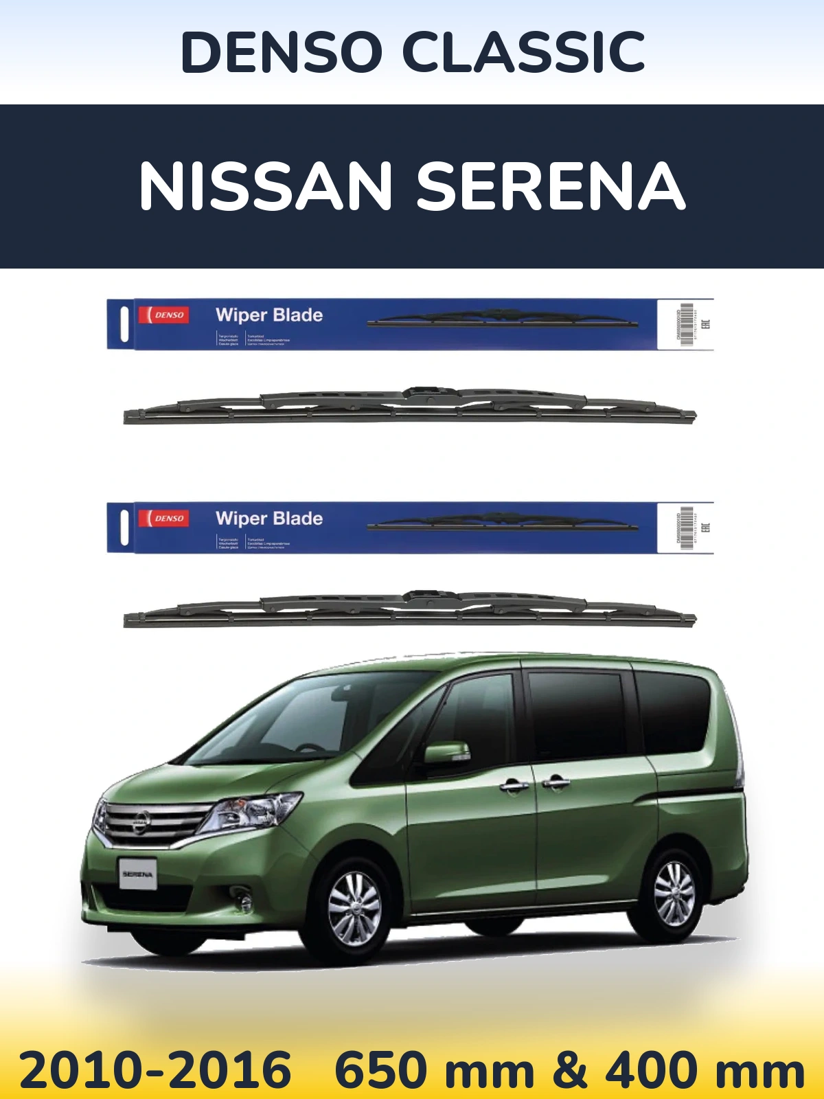 Front wiper blade set Denso Classic 650 & 400 mm for Nissan Serena 2010-2016