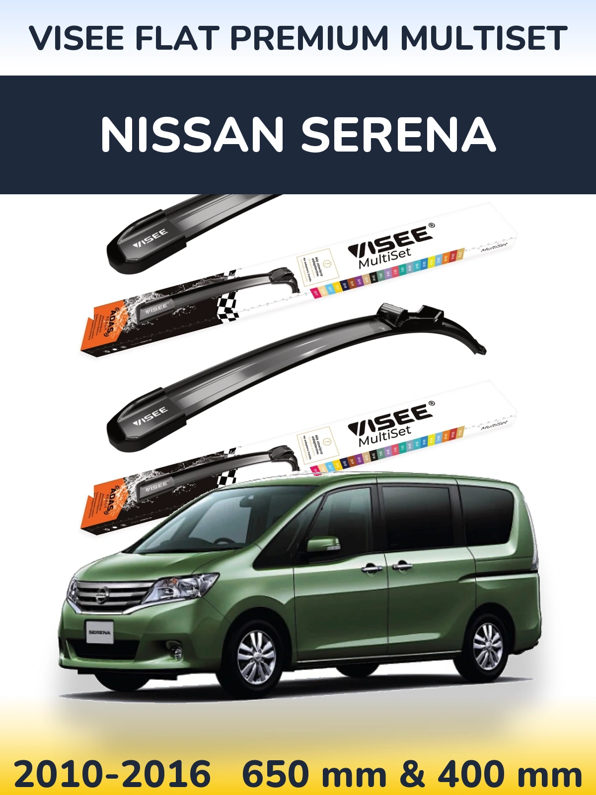 Front wiper blade set VISEE FLAT PREMIUM MultiSet 650 & 400 мм for Nissan Serena 2010-2016