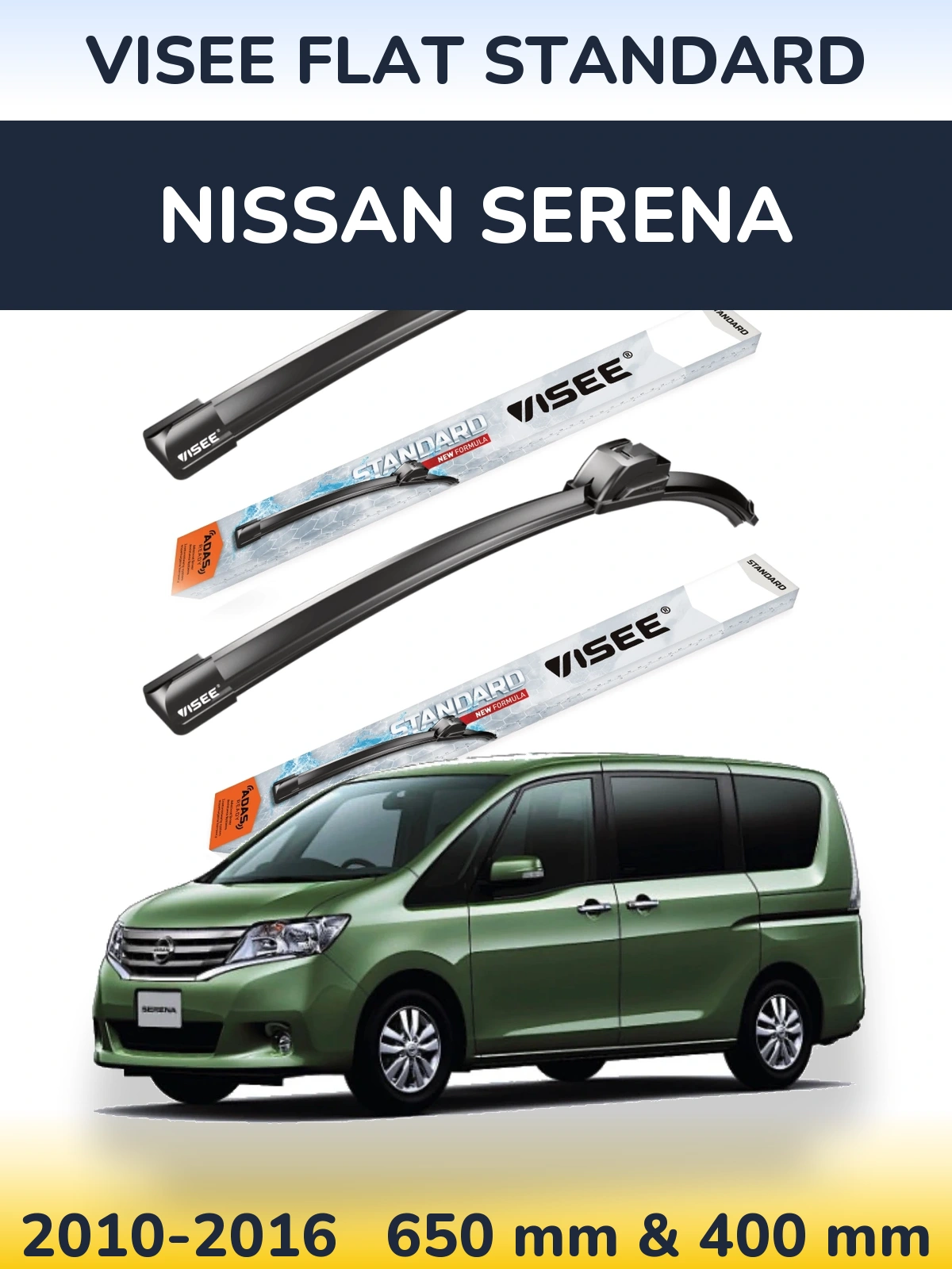 Front wiper blade set VISEE FLAT STANDARD 650 & 400 мм for Nissan Serena 2010-2016