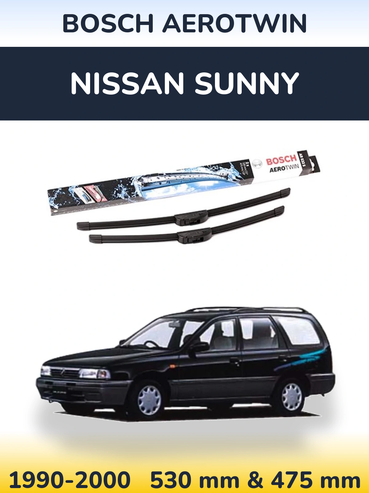 Front wiper blade set BOSCH AeroTwin 530 & 475 мм for Nissan Sunny 1990-2000