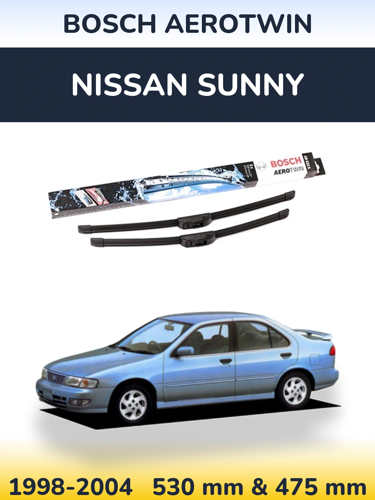 Komplet przednich wycieraczek BOSCH AeroTwin 530 & 475 mm do Nissan Sunny 1998-2004