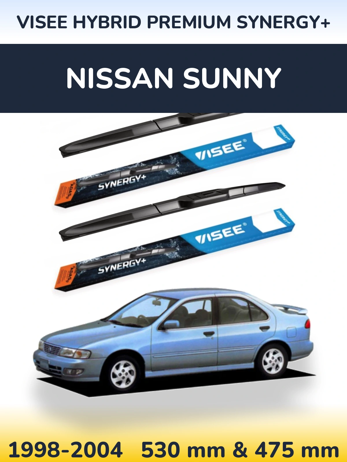 Komplet przednich wycieraczek VISEE HYBRID PREMIUM SYNERGY+ 530 & 475 mm do Nissan Sunny 1998-2004